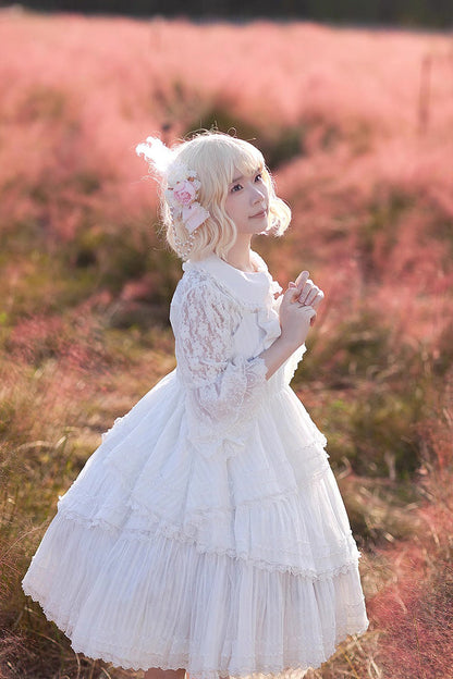Lolita Dress - Solid Color Tower Of, White, Bow Detail, Ruffled, Sweet Style - additional product view 6