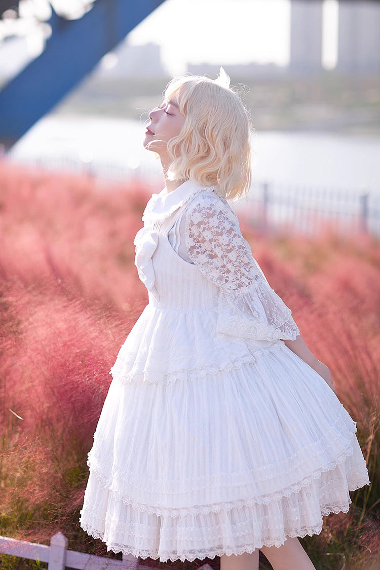 Lolita Dress - Solid Color Tower Of, White, Bow Detail, Ruffled, Sweet Style - additional product view 7