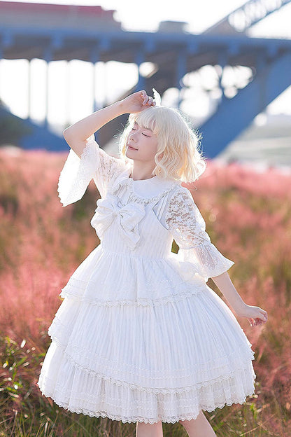Lolita Dress - Solid Color Tower Of, White, Bow Detail, Ruffled, Sweet Style - additional product view 8