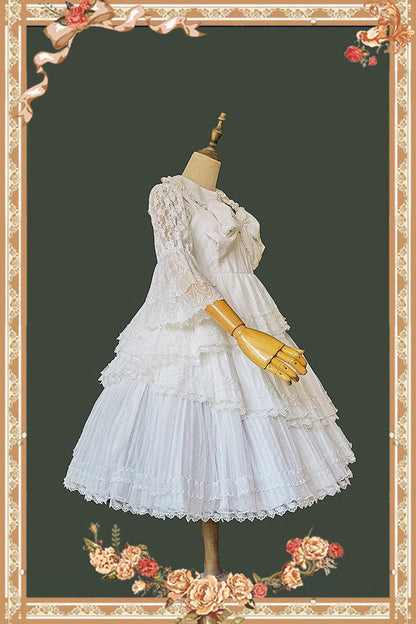 Lolita Dress - Solid Color Tower Of, White, Bow Detail, Ruffled, Sweet Style - additional product view 10
