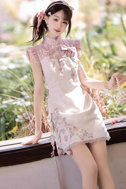 Lolita Dress - Spring Strawberry, 2 Colors, Stand Collar, Chinese-Inspired Style - additional product view 2