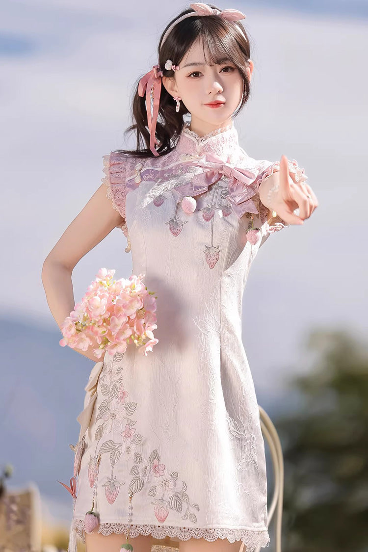 Lolita Dress - Spring Strawberry, 2 Colors, Stand Collar, Chinese-Inspired Style - additional product view 4