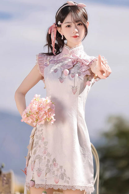 Lolita Dress - Spring Strawberry, 2 Colors, Stand Collar, Chinese-Inspired Style - additional product view 4