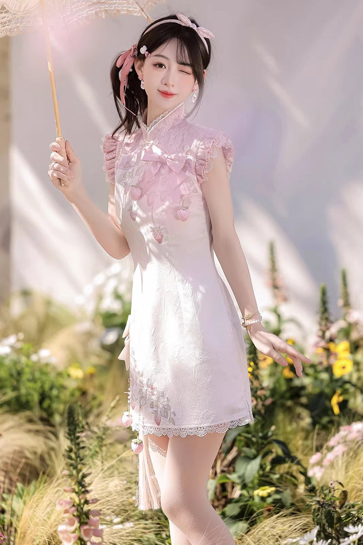 Lolita Dress - Spring Strawberry, 2 Colors, Stand Collar, Chinese-Inspired Style - additional product view 5