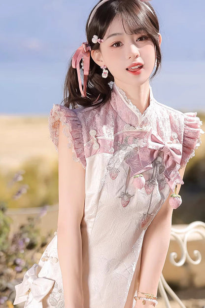 Lolita Dress - Spring Strawberry, 2 Colors, Stand Collar, Chinese-Inspired Style - additional product view 8