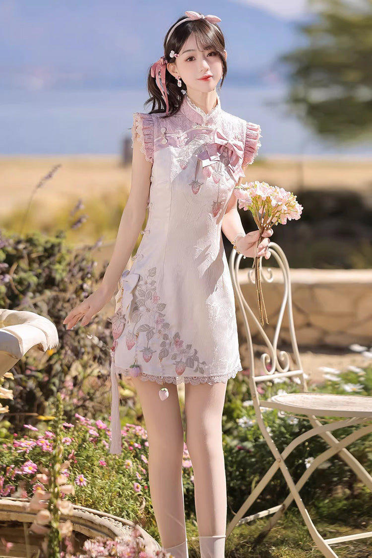 Lolita Dress - Spring Strawberry, 2 Colors, Stand Collar, Chinese-Inspired Style - additional product view 10