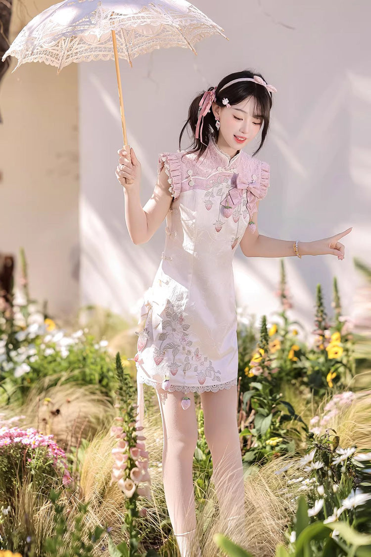 Lolita Dress - Spring Strawberry, 2 Colors, Stand Collar, Chinese-Inspired Style - additional product view 11