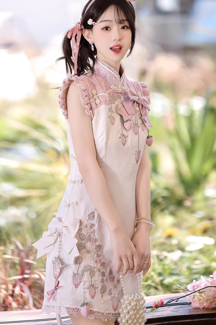 Lolita Dress - Spring Strawberry, 2 Colors, Stand Collar, Chinese-Inspired Style - additional product view 12