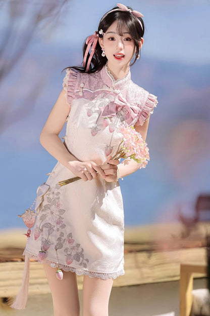 Lolita Dress - Spring Strawberry, 2 Colors, Stand Collar, Chinese-Inspired Style - main product image