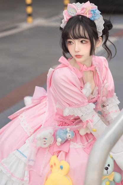 Lolita Dress - Square Collar Print Doll Party, Pink, Square Collar, Detachable Detail - additional product view 9