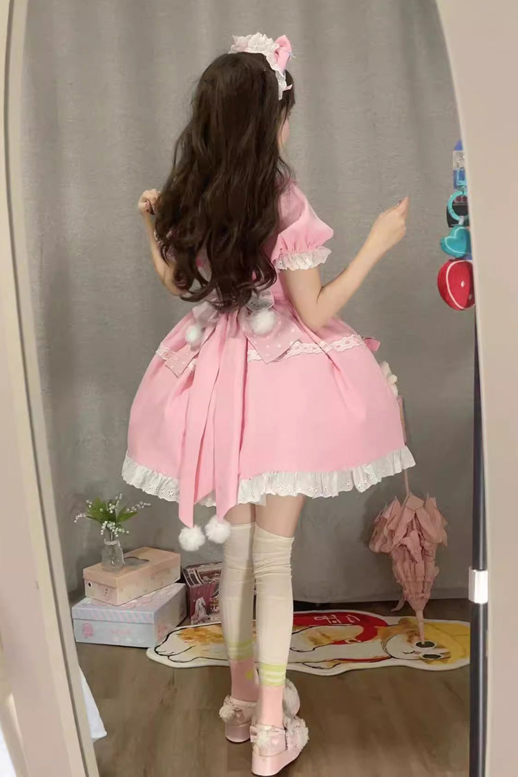 Lolita Dress - Square Collar Print Doll Party, Pink, Square Collar, Detachable Detail - additional product view 10