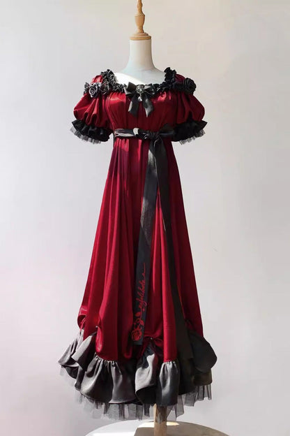 Lolita Dress - Square Collar Ruffle Bowknot, Red, Square Collar, Ruffled, Sweet Style - additional product view 3