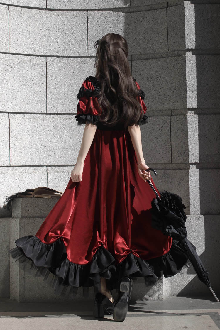 Lolita Dress - Square Collar Ruffle Bowknot, Red, Square Collar, Ruffled, Sweet Style - additional product view 4