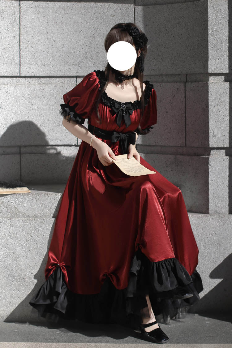 Lolita Dress - Square Collar Ruffle Bowknot, Red, Square Collar, Ruffled, Sweet Style - additional product view 5