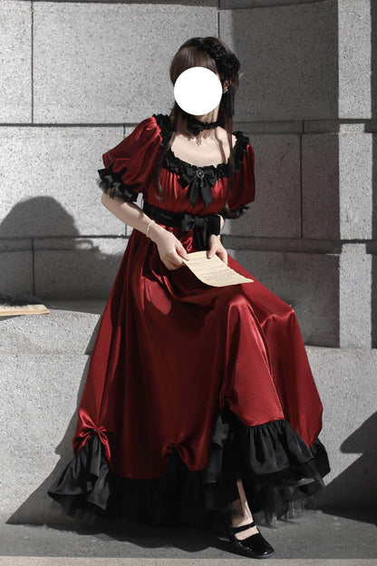 Lolita Dress - Square Collar Ruffle Bowknot, Red, Square Collar, Ruffled, Sweet Style - additional product view 5