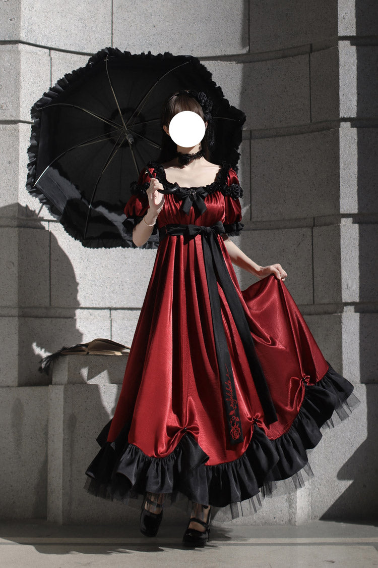 Lolita Dress - Square Collar Ruffle Bowknot, Red, Square Collar, Ruffled, Sweet Style - additional product view 6