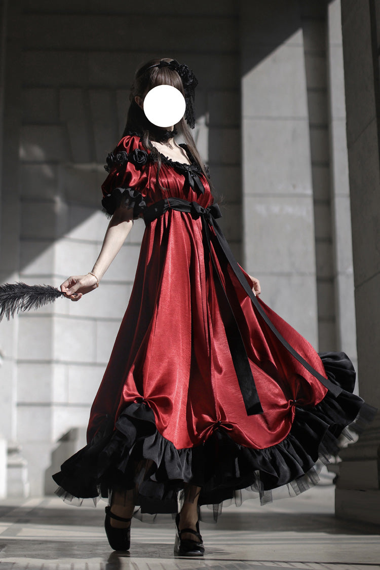 Lolita Dress - Square Collar Ruffle Bowknot, Red, Square Collar, Ruffled, Sweet Style - additional product view 7