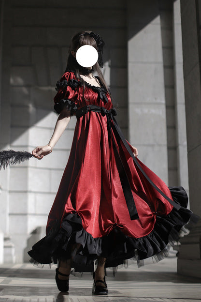 Lolita Dress - Square Collar Ruffle Bowknot, Red, Square Collar, Ruffled, Sweet Style - additional product view 7