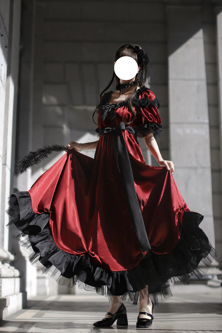 Lolita Dress - Square Collar Ruffle Bowknot, Red, Square Collar, Ruffled, Sweet Style - additional product view 8