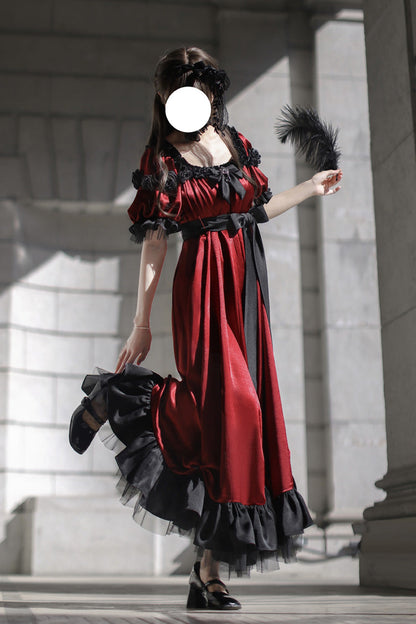 Lolita Dress - Square Collar Ruffle Bowknot, Red, Square Collar, Ruffled, Sweet Style - additional product view 9