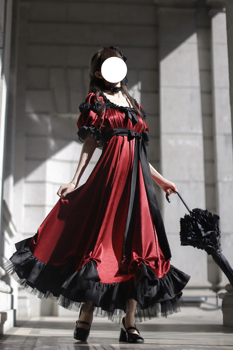 Lolita Dress - Square Collar Ruffle Bowknot, Red, Square Collar, Ruffled, Sweet Style - additional product view 10