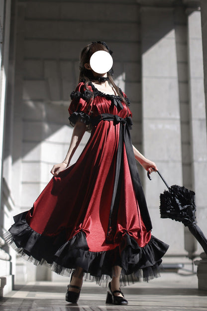 Lolita Dress - Square Collar Ruffle Bowknot, Red, Square Collar, Ruffled, Sweet Style - additional product view 10