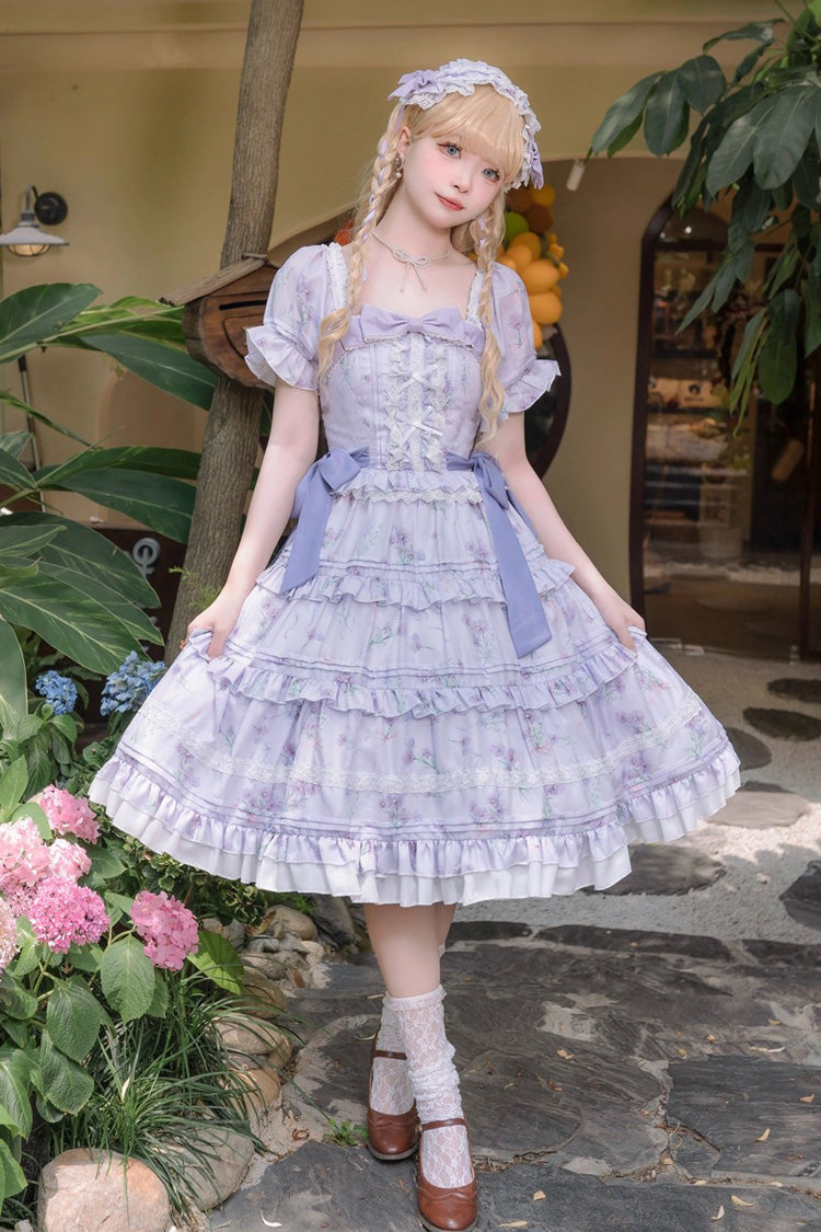 Lolita Dress - Square Collar Triple-layered, 2 Colors, Square Collar, Printed, Lace-Up - additional product view 2