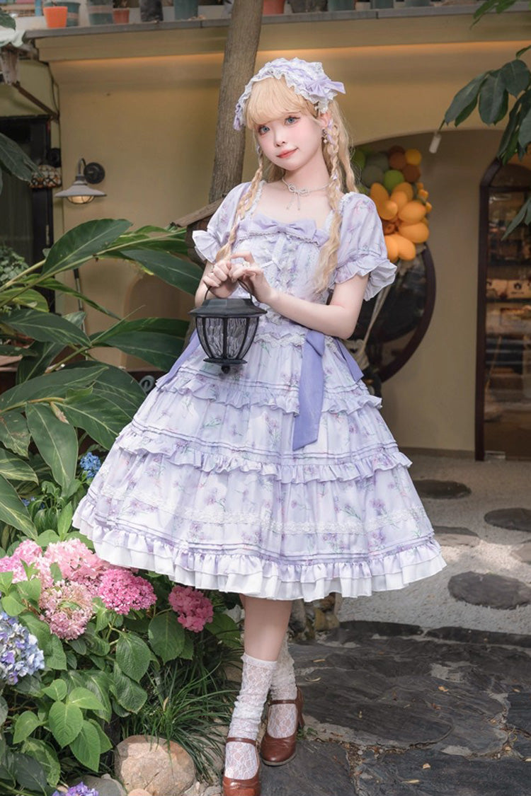 Lolita Dress - Square Collar Triple-layered, 2 Colors, Square Collar, Printed, Lace-Up - additional product view 5