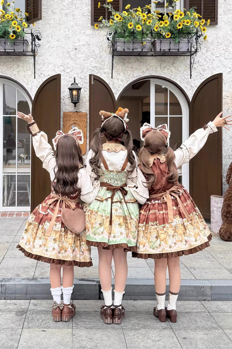 Lolita Dress - Squirrel Chocolate Shop, Green, Printed, Long Sleeves, Sweet Style - additional product view 4