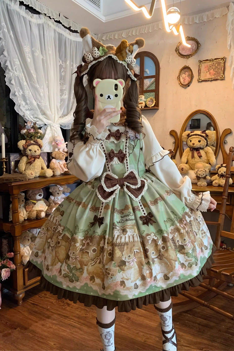 Lolita Dress - Squirrel Chocolate Shop, Green, Printed, Long Sleeves, Sweet Style - additional product view 6