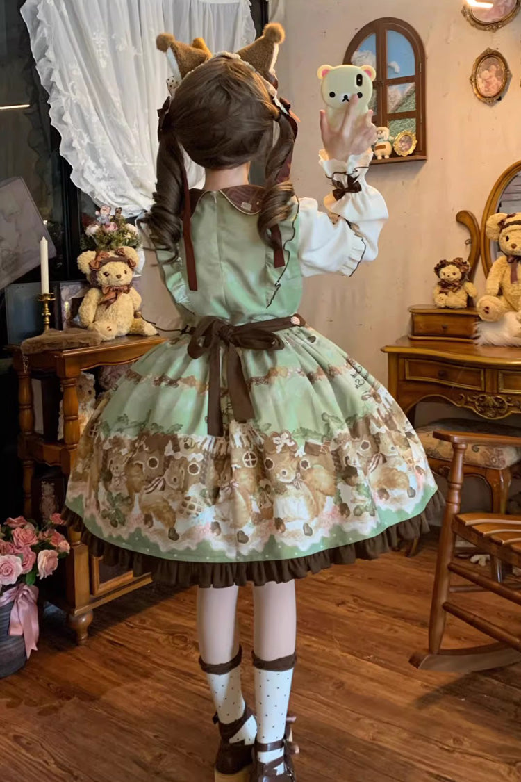 Lolita Dress - Squirrel Chocolate Shop, Green, Printed, Long Sleeves, Sweet Style - additional product view 7
