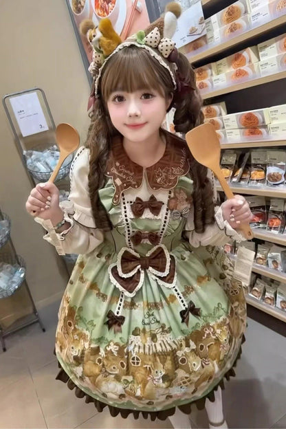 Lolita Dress - Squirrel Chocolate Shop, Green, Printed, Long Sleeves, Sweet Style - additional product view 8
