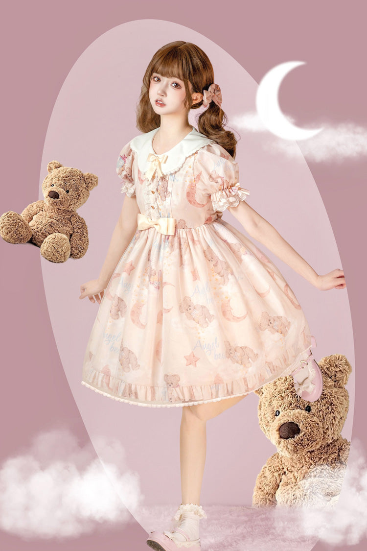 Lolita Dress - Star Wishing Bear Print, 2 Colors, Bow Detail, Printed, Sweet Style - additional product view 2