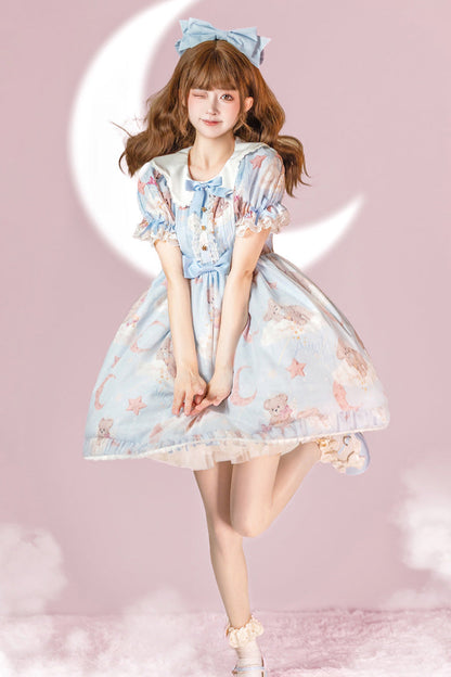 Lolita Dress - Star Wishing Bear Print, 2 Colors, Bow Detail, Printed, Sweet Style - additional product view 4