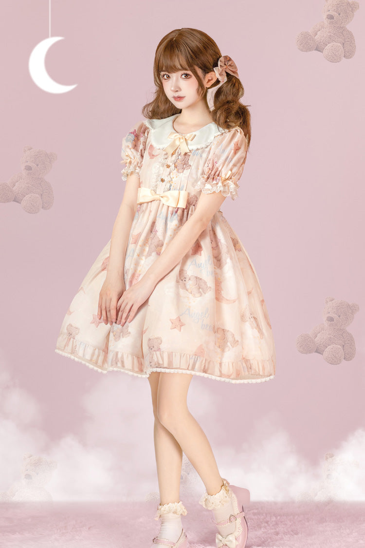Lolita Dress - Star Wishing Bear Print, 2 Colors, Bow Detail, Printed, Sweet Style - additional product view 6