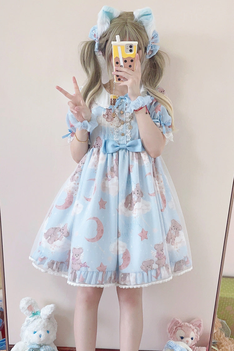 Lolita Dress - Star Wishing Bear Print, 2 Colors, Bow Detail, Printed, Sweet Style - additional product view 9