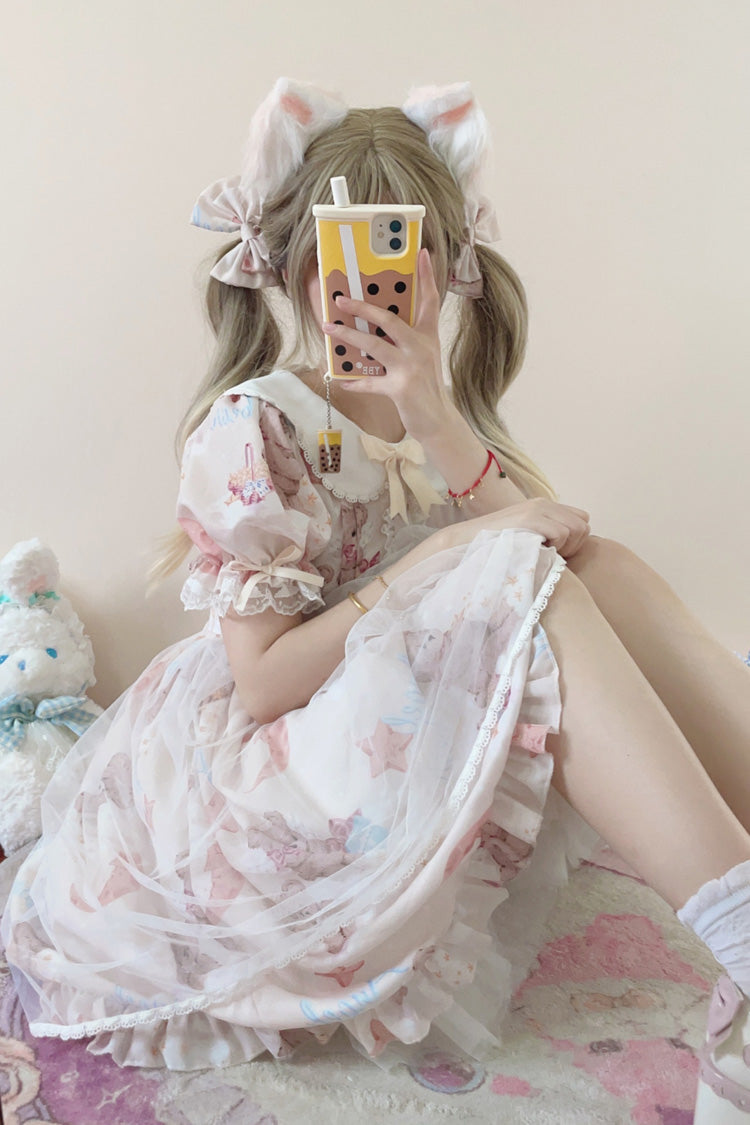 Lolita Dress - Star Wishing Bear Print, 2 Colors, Bow Detail, Printed, Sweet Style - additional product view 10