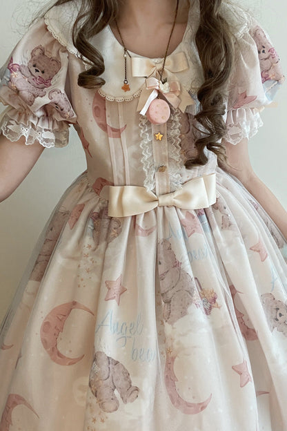 Lolita Dress - Star Wishing Bear Print, 2 Colors, Bow Detail, Printed, Sweet Style - additional product view 12
