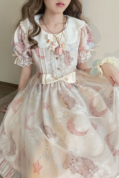 Lolita Dress - Star Wishing Bear Print, 2 Colors, Bow Detail, Printed, Sweet Style - additional product view 13
