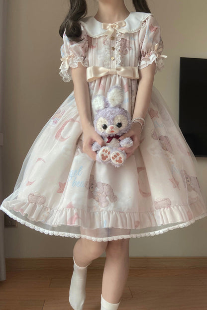 Lolita Dress - Star Wishing Bear Print, 2 Colors, Bow Detail, Printed, Sweet Style - additional product view 14