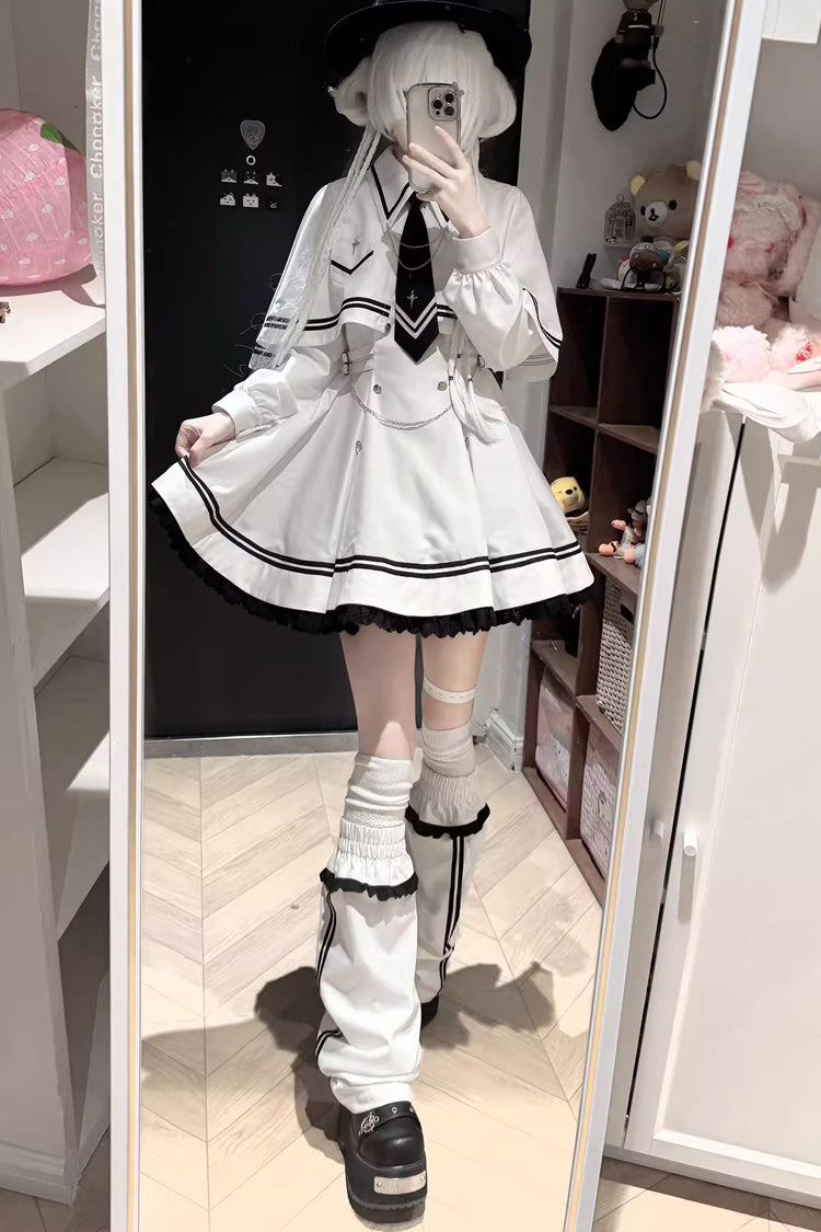 Lolita Dress - Starlight Command, 2 Colors, Long Sleeves, Gothic Style, Ruffled - XS White / S White / M White option