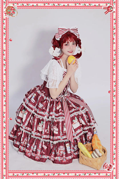 Lolita Dress - Strawberry Afternoon Tea Cake, 3 Colors, Printed, Layered, Sweet Style - additional product view 5