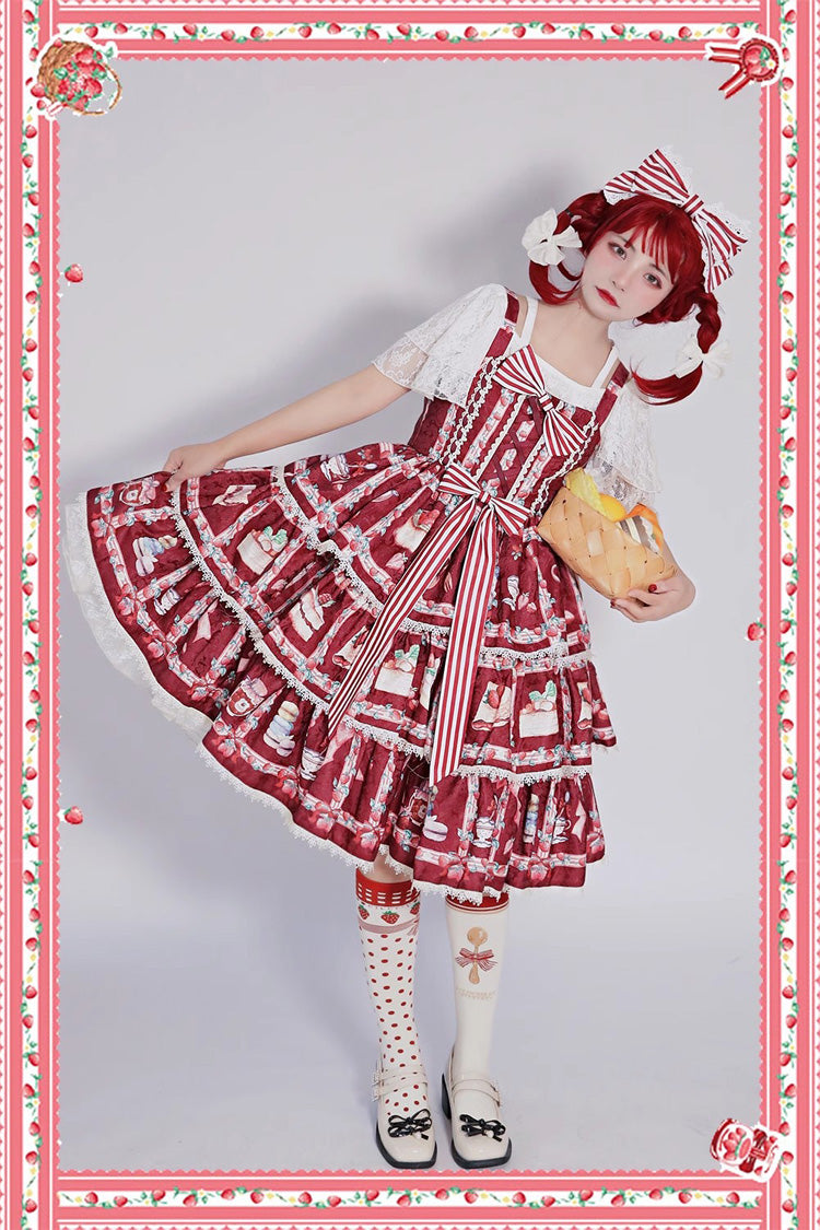 Lolita Dress - Strawberry Afternoon Tea Cake, 3 Colors, Printed, Layered, Sweet Style - additional product view 6