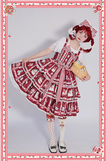 Lolita Dress - Strawberry Afternoon Tea Cake, 3 Colors, Printed, Layered, Sweet Style - additional product view 6