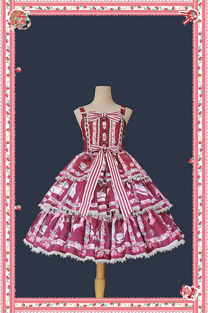 Lolita Dress - Strawberry Afternoon Tea Cake, 3 Colors, Printed, Layered, Sweet Style - additional product view 7