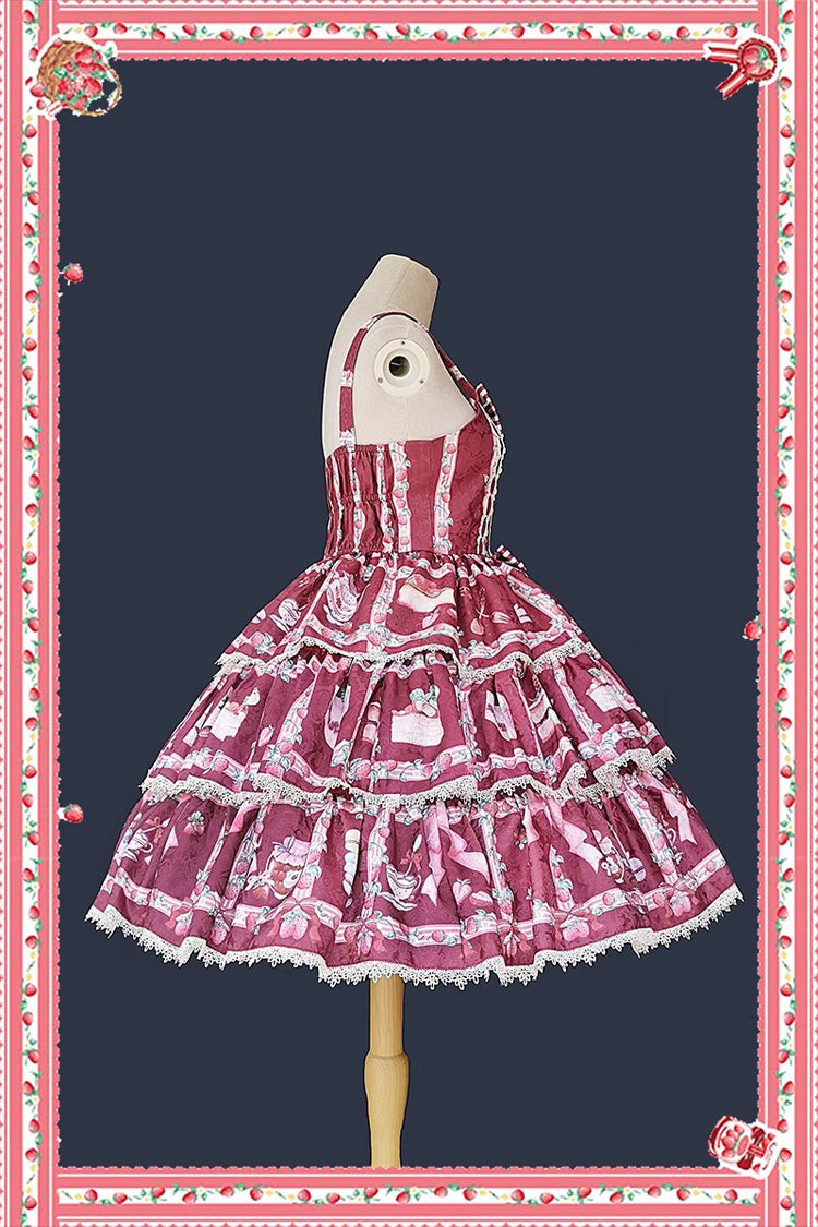 Lolita Dress - Strawberry Afternoon Tea Cake, 3 Colors, Printed, Layered, Sweet Style - additional product view 8