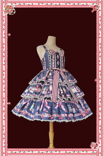Lolita Dress - Strawberry Afternoon Tea Cake, 3 Colors, Printed, Layered, Sweet Style - additional product view 9