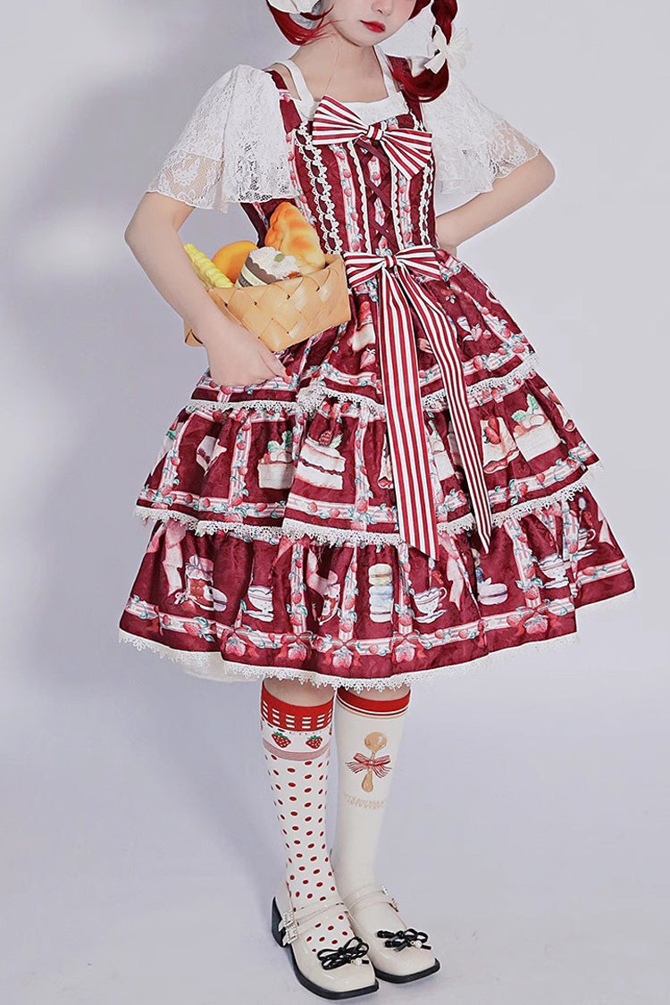 Lolita Dress - Strawberry Afternoon Tea Cake, 3 Colors, Printed, Layered, Sweet Style - main product image