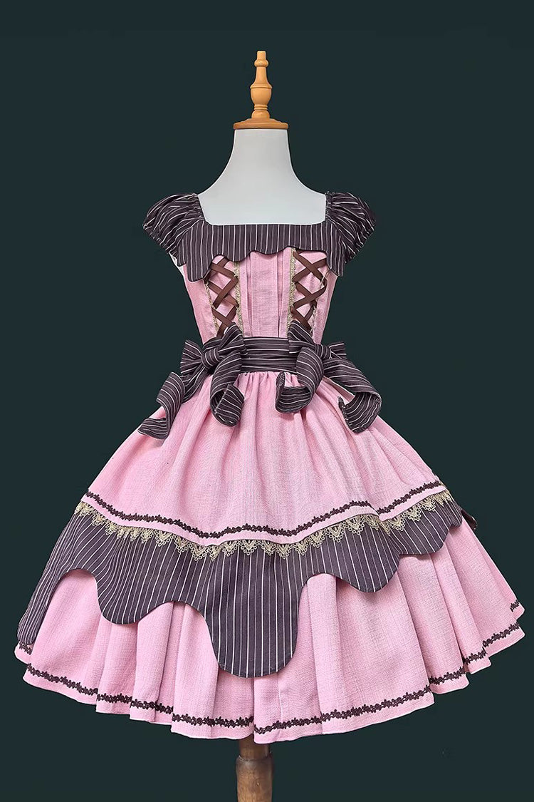 Lolita Dress - Strawberry And Mint Chocolate, 2 Colors, Lace-Up, Sweet Style, Bow Detail - additional product view 3