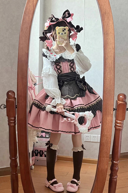 Lolita Dress - Strawberry And Mint Chocolate, 2 Colors, Lace-Up, Sweet Style, Bow Detail - additional product view 4
